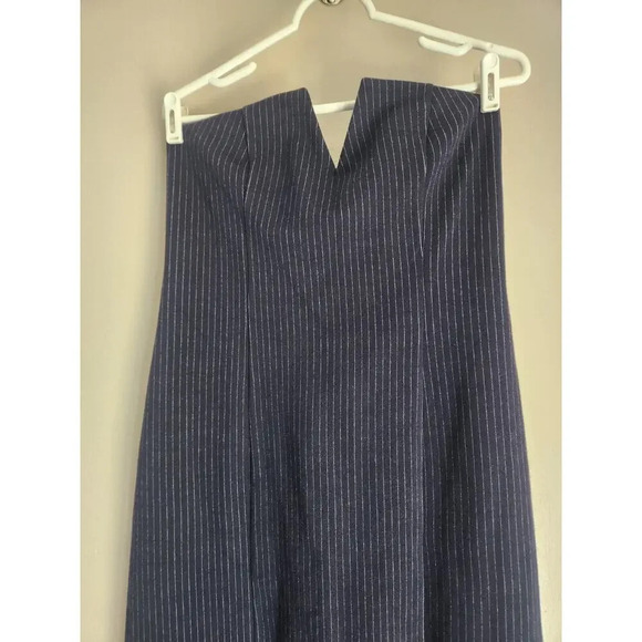 NWT Anthropologie Stripe Strapless Menswear Dress Sz 14 Stretch Deep Navy #9G406 - Picture 4 of 13